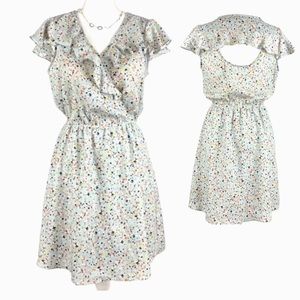 BCBG Generation Blue Surplice Ruffle Neck Open Back Midi Dress size Medium